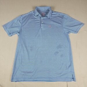 Rhoback Birdie Stripe Mens M Short Sleeve Performance Polo Blue White STAINED